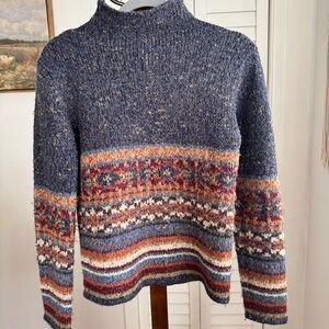 Urban Life Blue and Multicolor Turtleneck Sweater Small